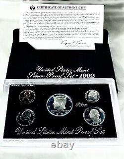 Lot of 5-US Mint Silver Proof Sets With C. O. A and Black Box-1992,'94,'95,'97, 98