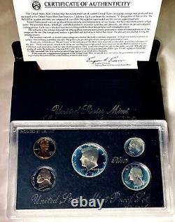 Lot of 5-US Mint Silver Proof Sets With C. O. A and Black Box-1992,'94,'95,'97, 98