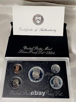 Lot of 5-US Mint Silver Proof Sets With C. O. A and Black Box-1992,'94,'95,'97, 98