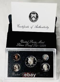 Lot of 5-US Mint Silver Proof Sets With C. O. A and Black Box-1992,'94,'95,'97, 98