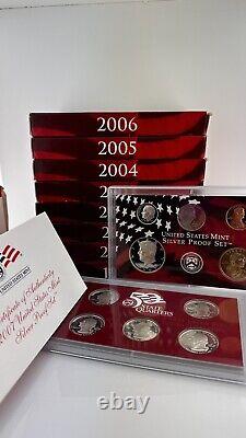 Lot of 9 United States mint silver proof Sets 1999-2007