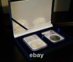 Mercanti Signed NGC Set 1st Year 1986(S) MS 69 & 1986 S Proof Silver Eagle PF 69