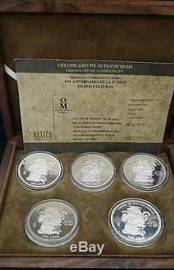 Mexico 25 oz. 999 Silver Coin Set (Five Coins)5 oz Proof Coins Rare With cert