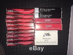 Multiple Silver Proof Sets 1999 thru 2012 In Each Original Box and COA 14 Sets