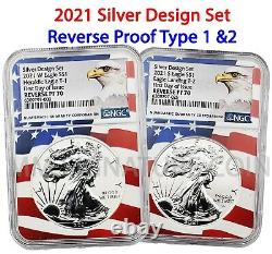 Ngc Fdoi Reverse Proof Pr70 2021 Silver Eagle Type 1&2 Designer Set Flagcore