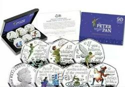 Official 2019 Peter Pan Silver Proof 50p Coloured Coin Set Royal Mint Full set