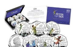 Official 2019 Peter Pan Silver Proof 50p Coloured Coin Set Royal Mint Full set