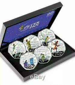 Official 2019 Peter Pan Silver Proof 50p Coloured Coin Set Royal Mint Full set