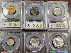 Pcgs Pr64-66+ 1942 6 Coin Proof Set Type 1 Type 2 Nickel Silver Walking Half