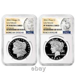 Presale 2024-S Proof $1 Morgan and Peace Silver Dollar 2pc Set NGC PF70UC E