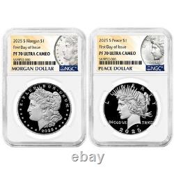 Presale 2025-S Proof $1 Morgan and Peace Silver Dollar 2pc Set NGC PF70UC F