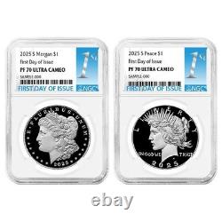 Presale 2025-S Proof $1 Morgan and Peace Silver Dollar 2pc Set NGC PF70UC F