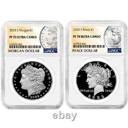 Presale 2025-S Proof $1 Morgan and Peace Silver Dollar 2pc Set NGC PF70UC M