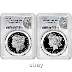 Presale 2025-S Proof $1 Morgan and Peace Silver Dollar 2pc Set PCGS PR70DCA