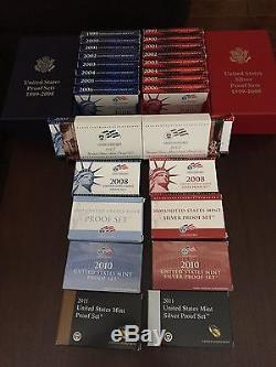 Proof Silver & Clad sets 1999 to 2011 all boxes and Coa from the mint