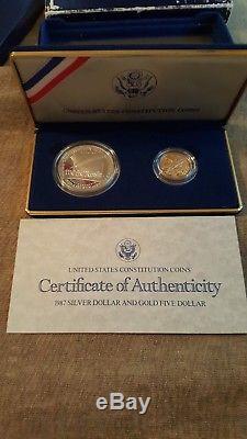 Proof U. S. Constitution 2 Coin Set, 1987- Gold $5 Half Eagle and Silver $1.00