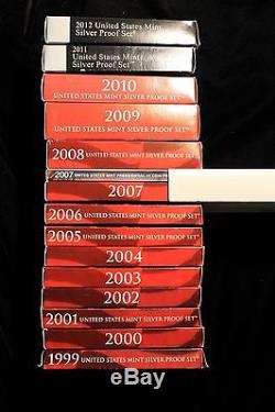 Proof set Silver 1999 2012, 14 complete sets 169 coins US MINT Run lot