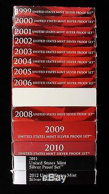 Proof set Silver 1999 2012, 14 complete sets 169 coins US MINT Run lot #866
