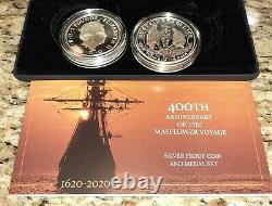 ROYAL MINT 400th Anniversary Mayflower Voyage 2pc UK Silver Set Proof Coin Medal