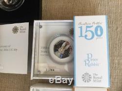 Rare 2016 Beatrix Potter Peter Rabbit Silver Proof 50p Colour Coins Full Set 5