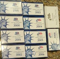 Run of'blue box' Proof Sets 1999 2000 2001 2002 2003 2004 2005 2006 2007 2008