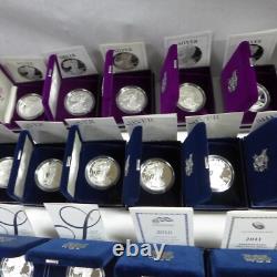 Set Of (40) 1986 to 2025 Proof Silver Eagles withOGP & COA