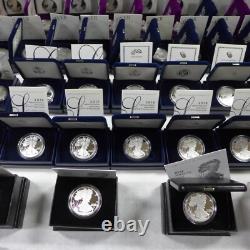 Set Of (40) 1986 to 2025 Proof Silver Eagles withOGP & COA