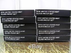Set of 10 2016 United States Mint Silver Proof Sets With Boxes