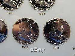 Set of 14 Franklin Proof Silver Half Dollar Coins 1950-1963 w Acrylic Case