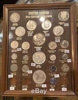 Silver US coins of the 20th century! VERY NICE SET! PROOFS and BU! Glass framed