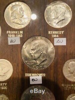 Silver US coins of the 20th century! VERY NICE SET! PROOFS and BU! Glass framed