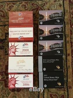 Superb Lot of 10 US Silver Proof Sets, 2006 2015