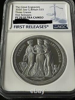 Three Graces 2020 2oz Silver Proof Coin- RM Great Engravers PF70 No Toning