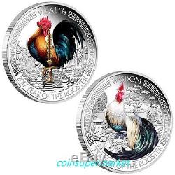 Tuvalu 2017 Year Rooster Good Fortune Wealth & Wisdom 2-Coin $1 Silver Proof Set