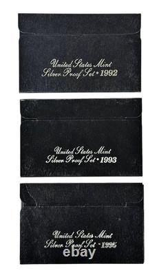 US 1992 1993 1995 Silver Proof Sets with COA's Packaging (3pcs)