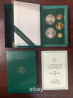 US 1993 The Philadelphia Gold/Silver Full 5 Coin Proof Set with Box and Cert