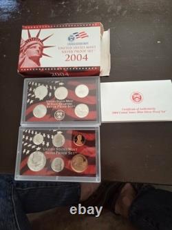 US MINT 2004 SILVER PROOF SET With COA MINT UNC. 10 COINS