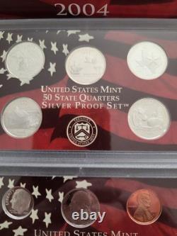 US MINT 2004 SILVER PROOF SET With COA MINT UNC. 10 COINS