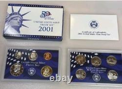 US Mint 10 Annual Proof Sets 1999, 2000,01,03,04,05,06,07,08 OGP BOX & COA