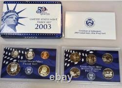 US Mint 10 Annual Proof Sets 1999, 2000,01,03,04,05,06,07,08 OGP BOX & COA