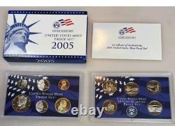 US Mint 10 Annual Proof Sets 1999, 2000,01,03,04,05,06,07,08 OGP BOX & COA