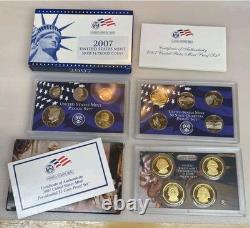 US Mint 10 Annual Proof Sets 1999, 2000,01,03,04,05,06,07,08 OGP BOX & COA