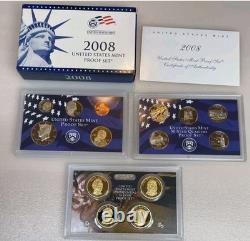 US Mint 10 Annual Proof Sets 1999, 2000,01,03,04,05,06,07,08 OGP BOX & COA