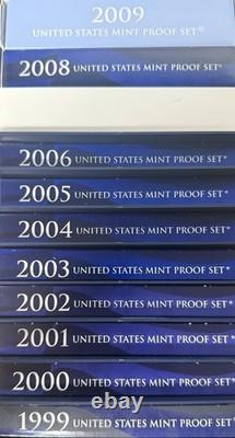 US Mint 11 Annual Proof Sets 1999-2009 OGP Box & COA Coins Estate Sale 11 Sets