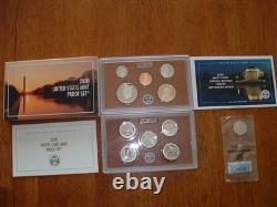 US Mint 2017-2020 Proof Sets withSaca Dollars & 5 Historic Qtrs Plus 2 Bonus Coins
