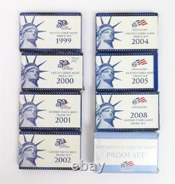 US Mint Proof Sets Annual Boxes COA 1999, 2000, 01, 02, 04, 05, 08, 09