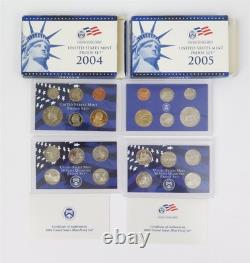 US Mint Proof Sets Annual Boxes COA 1999, 2000, 01, 02, 04, 05, 08, 09
