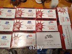 US Mint Silver Proof Set 1999 Thru 2009 with COAs incl. All 56 State Quarters