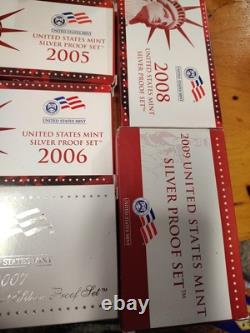 US Mint Silver Proof Set 1999 Thru 2009 with COAs incl. All 56 State Quarters