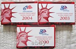 US Mint Silver Proof Sets 2000 2003 2004 COA Lot Of 3